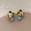 Hoop Earrings Medieval Style Colored Natural Stone Women's Exquisite Design Turquoise Personality Pave