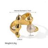 Alianças de casamento Minar charme de pérola de água doce para mulheres Femme 18K verdadeiro banhado a ouro latão geométrico irregular anel aberto ajustável