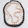 Chains Hand Knotted 3 Row Necklace Natural 9-10mm White Black Pink Freshwater Rice Pearl Sweater Chain Nearly Oval 17-19inch