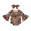 Conjuntos de roupas adorável macacão com estampa de vaca com detalhes florais e mangas largas para bebês meninas - macacão de verão perfeito para bebês