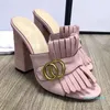 2023-Llegada Sandalias con flecos Mujer Punta abierta Zapatos de tacón alto grueso Mujer Diseño de marca Zapato Muller size35-40