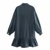 Casual Dresses Female Elegant Button Dress Spring Fashion Ladies Soft Mini Woman Loose Navy Blue Ruffles Shirt