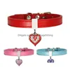 Dog Collars Leashes Pet Collar With Diamond Heart Bell Fashion Pu Leather Cat Small Neck Adjustable Strap 39 P2 Drop Delivery Home Dh8L3