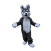 Traje de Mascote de Cão Husky de Pêlo Longo Halloween Cinzento Lobo Peludo Fantoche Headgear Raposa Peluda Anime Fancy Dress Desfile Conjunto de Ternos303E