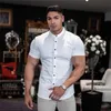 Camisetas masculinas Running Shirt Moda Masculina Camisa de Manga Curta Sólida Super Slim Fit Casual Social Business Camisa Camisa Esporte de Verão Fitness L230715