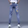 Men s Jeans Fashion Printed Korean Brand Embroidery Badge Pattern Youth Ripped Small Feet Teenagers Cowboy Pencil Pants 230715