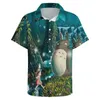 남자의 캐주얼 셔츠 내 이웃 토토로 느슨한 셔츠 남자 해변 일본 만화 하와이 하와이 그래픽 슬립 삐걱 거리는 오버 사이즈 블라우스