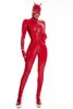 Damen Jumpsuits Strampler Nasser, glänzender PU-Kunstlederanzug für Damen Langarm-Reißverschluss aus Latex mit offenem Schritt Hautenges Kleidungsstück Clubuniform Übergröße S-5XL 230714