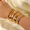 Strand Stainless Steel PVD 18K Gold Plated Tarnish Waterproof Simply Zircon Solid Bangles For Woman Jewelry Wholesale Trendy INS