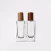 Flat Square Perfumes Bottle Screw Spray Pump Empty Square Glass Spray Bottle with Wooden Lids