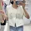 Jaquetas femininas suaves com decote em O elegantes simples jaquetas femininas com botões de pérola soltos tops casuais 2023 verão coreano chique manga curta casaco de tweed