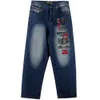 Mäns jeans full längd mönster tryckt lösa hiphop jeans män europeiska amerikanska märke hip-hop trend broderi denim byxor mens jeans 230714