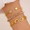 Charm Bracelets 3pcs For A Set Love Crystal Zircon Open Bracelet Women Creative Simple Gold Silver Color Lucky 8 Female Jewelry