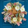 Dekorativa blommor Höglandskålkrans Bow Lämnar Välkommen dörrhängare Rustik vårskylt Främre blommor kransar