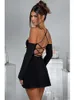 Casual Dresses Temuscola Off Shoulder Hollow Out Mini Dress Women V Neck Backless BodyCon Summer Lace Up Sexy Elegant Night Club Outfits