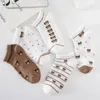 Meias Femininas 5 Pares Bonito Desenho Urso Verão Curto Doce Meninas Babado Meia Tubo Baixo Coreano JK Harajuku Tornozelo Barco