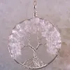 Naszyjniki wisiorek Modne Drzewo Życia - Naturalne koraliki z kamienia naturalnego przezroczyste kryształowe owinięcie drutu okrągłego K1854