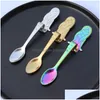 Skedar Eco Friendly Creative Coffee Spoon Cute Mermaid Handle Flatvarutrickverktyg Rostfritt stål Kök Gadget 346 Drop Delive DHQWX