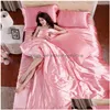 Bedding Sets Good Quality Satin Silk Flat Solid Color Queen King Size 4Pcs Duvet Er Sheet Pillowcase Twin Size1 737 R2 Drop Delivery Dhw9C