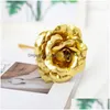 Decorative Flowers Wreaths 24K Foil Plated Gold Rose Flower Lasts Love Wedding Decor Lover Creative Mothers/Valentines Day Gift 8 Dhume