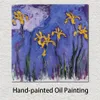 Impressionist Canvas Art Yellow Irises With Pink Cloud Handmade Claude Monet målning Landscape Artwork Modern Living Room Decor