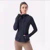 Designer Women's Women's Yoga Giacca con cappuccio con cappuccio con cappuccio con cappuccio solido Nude Sports sport che forma stretta fitness sozione sportiva abbigliamento sportivo