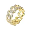 Hot Selling Hip Hop Real Gold Plated Brass Couple Finger Ring Iced Out Cuban Link Chain Ring For Men Fashion Jewelry