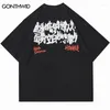 Men's T Shirts Vintage T-Shirt Y2K Hip Hop Kanji Graphic Print Washed Tshirt Streetwear 2023 Men Harajuku Fashion Summer Loose Tops Black