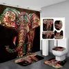 Cor da água Elefante Cortina de Chuveiro Poliéster 4 Peças Conjunto de Banheiro Tapete Capa de Toalete Capa de Banheiro Almofada para Decoração de Casa T2007112205