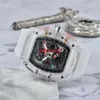 MENS Titta på lyxdesigner Sport klockor mode transparent fodral 44mm kronograf armbandsur silikonband kvarts män klocka215d