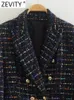 Women's Suits Blazers ZEVITY Women Vintage Notched Collar Colorful Ribbon Plaid Tweed Woolen Blazer Coat Female Outerwear Chic Suits Veste Tops CT2982 230715