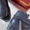 Rhinestone Half Boots Black Leather Womens Low Heel Boots Heavy Duty Designer för Women Fashion Boot