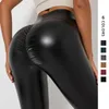 Pantaloni attivi 2023 Pelle PU da donna Colorata a vita alta Stretto Sottile Usura esterna Yoga Bottoming