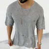 Herensweaters 2023 Zomertruien Ronde hals Holle pullover met korte mouwen in Europa en Amerika