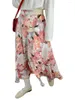 Kjolar kvinnors retro blommigt tryck veckad midi kjol med elastisk hög midjeband - vintage a -line flytande ruffle strand semester casual