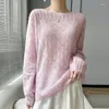 Frauen Pullover Sommer Dünnen Pullover Weibliche Pullover Langarm Slash-Neck T-Shirt Mode Hohl Lose Kaschmir Gestrickte Tops