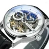 Montres-bracelets Classique Hommes Montre Squelette Automatique Tourbillon Montres Hommes Top Bracelet En Cuir Phase De Lune Horloge Mécanique