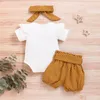 Clothing Sets Children's Set Girls' Summer Short Sleeved Letter Romper Floral Polka Dot Shorts Headwear 3pcs 2023 Baby Clothes