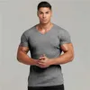Erkek Tişörtleri Yaz Koşu V Boyun Kısa Kollu Örme Tişörtlü Erkek Spor Salonu T-Shirt Sports Slim Fit T-Shirt Fitness Vücut Geliştirme Egzersiz Giysileri L230715