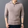 Suéteres para hombre, suéter grueso de lana de oveja para hombre, ropa de punto con cuello de cremallera para otoño e invierno, jerséis cálidos de Cachemira pura para hombre