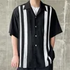 Herr t shirts 23SS lapel wacko maria stripe män kvinnor svart vit lapptäcke hawaiian skjorta topp tee hip hop kläder