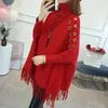 Kadın Sweaters #1149 Siyah Gri Kırmızı Haki Uzun Kadınlar ve Tükerler Tassel Gevşek Dış Giyim Düzensiz Ponchos Capes Bwing Sleve