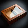 Cajas de humidificador de cigarros de madera de cedro de vidrio transparente de lujo Nueva caja de cigarros de madera portátil Caja de gabinete de humidificadores de cigarros de viaje superior de vidrio