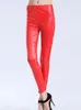 Kvinnors leggings spetsar sexiga kvinnor sida ihålig ut rose blommaklubb slitage faux läder leggins svart vit röd casual byxor