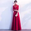 Kırmızı nakış Çince elbise uzun gelin düğün qipao oryantal tarzı parti elbiseler nedime cobe ceremonie fille önlük e2889
