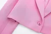 Damenanzüge Blazer 2023 Mode Frühling rosa Farbe V-Ausschnitt kurz entspannt Blazer Mantel Vintage Langarm Weibliche Oberbekleidung Chic 230715