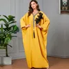 Ropa étnica Ramadán amarillo manga larga musulmán Abaya vestido para mujeres Eid árabe Jalabiya Marocain ropa vestidos turcos Kaftan marroquí