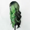 Peruca Sintética Lace Highlight Lace Front Wigs Body Wave Omber Black/Green Lace Frontal Wigs Alta Temperatura Fibra Perucas 230524