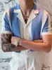 Męskie koszulki 2022 Summer z krótkim rękawem koszulka polo Casual Men Men Button-Up Town Tops Męskie modne paski Polos Man Streetwear L230715