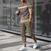 Herren Polos Sommerhose Trainingsanzug Set Sportwear 3D-Druck Kurzarm T-Shirt Lange Hosen 2-teilige Outfits Männer Straßenkleidung 230715